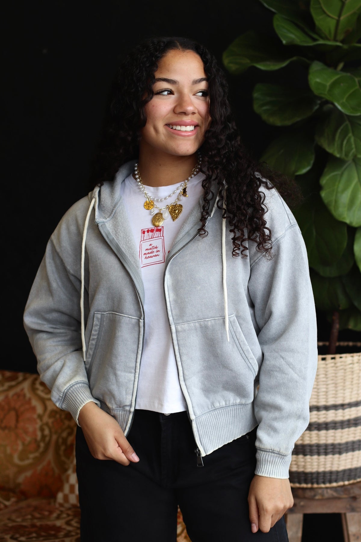 Acid Wash Zipper Jacket in Sleet