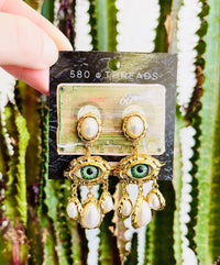 Evil Eye & Pearl Dangle Earrings
