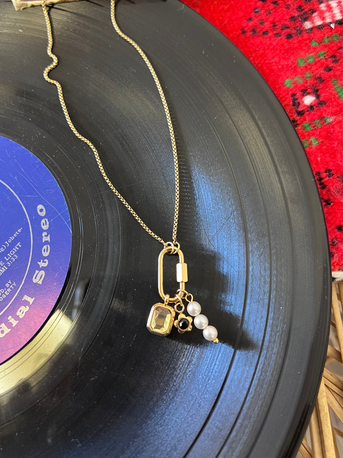 Carabiner & Pearl Charm 18K Gold Plated Necklace