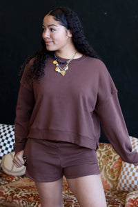 Cozy Sweatshirt & Shorts Set + Brown