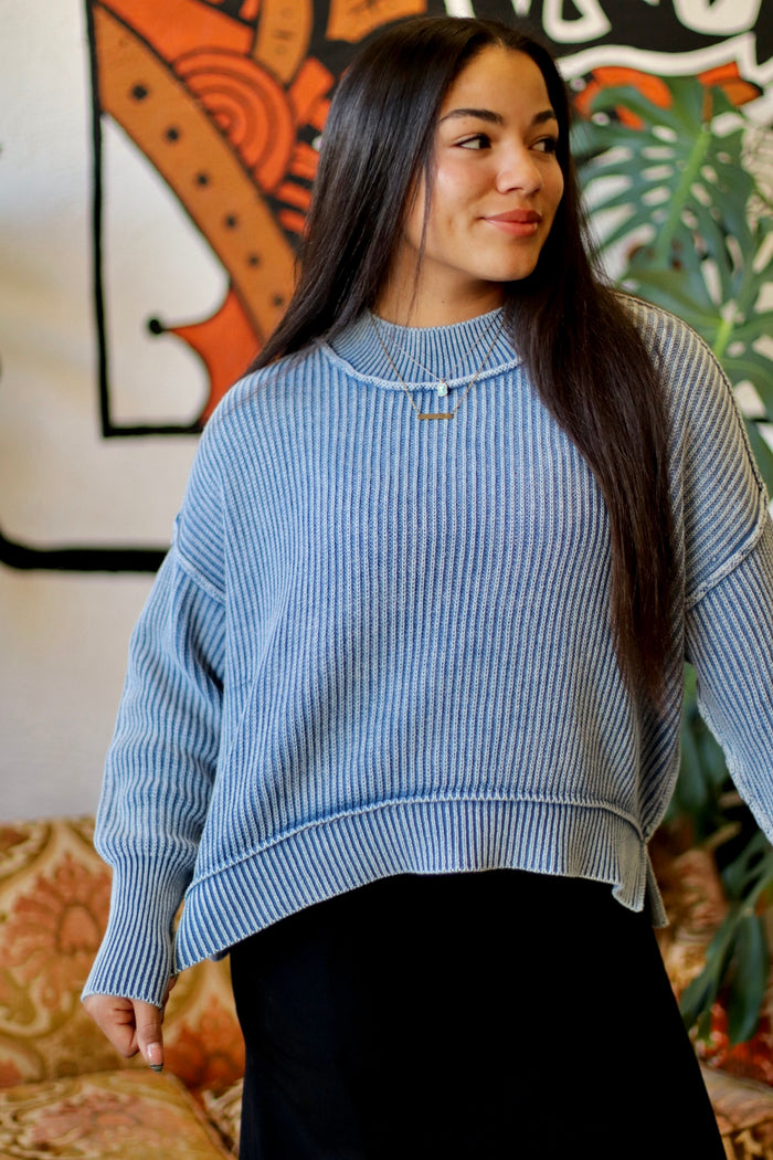 Ribbed Crop Sweater + Blue