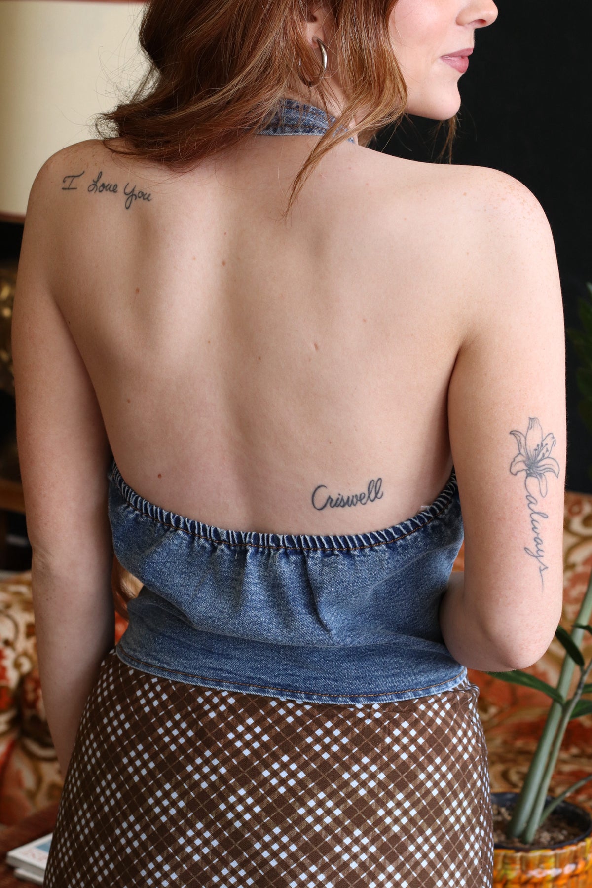 Corey Button Down Denim Halter Top