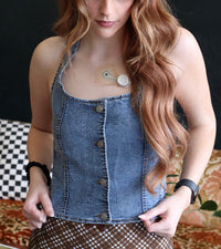 Corey Button Down Denim Halter Top