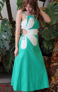 Daisy Cutout Green Midi Dress