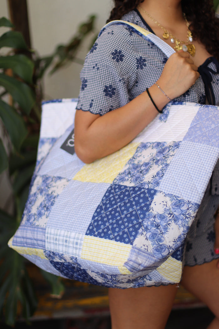 "Garden Walk in Bluebell" Quilted Tote Bag