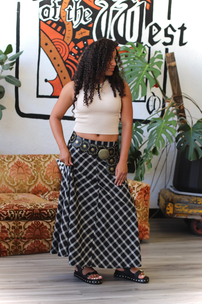 Moonlight Plaid Midi Skirt