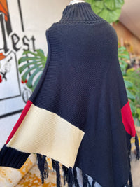 Vault Vintage | Black Fringe Poncho Large