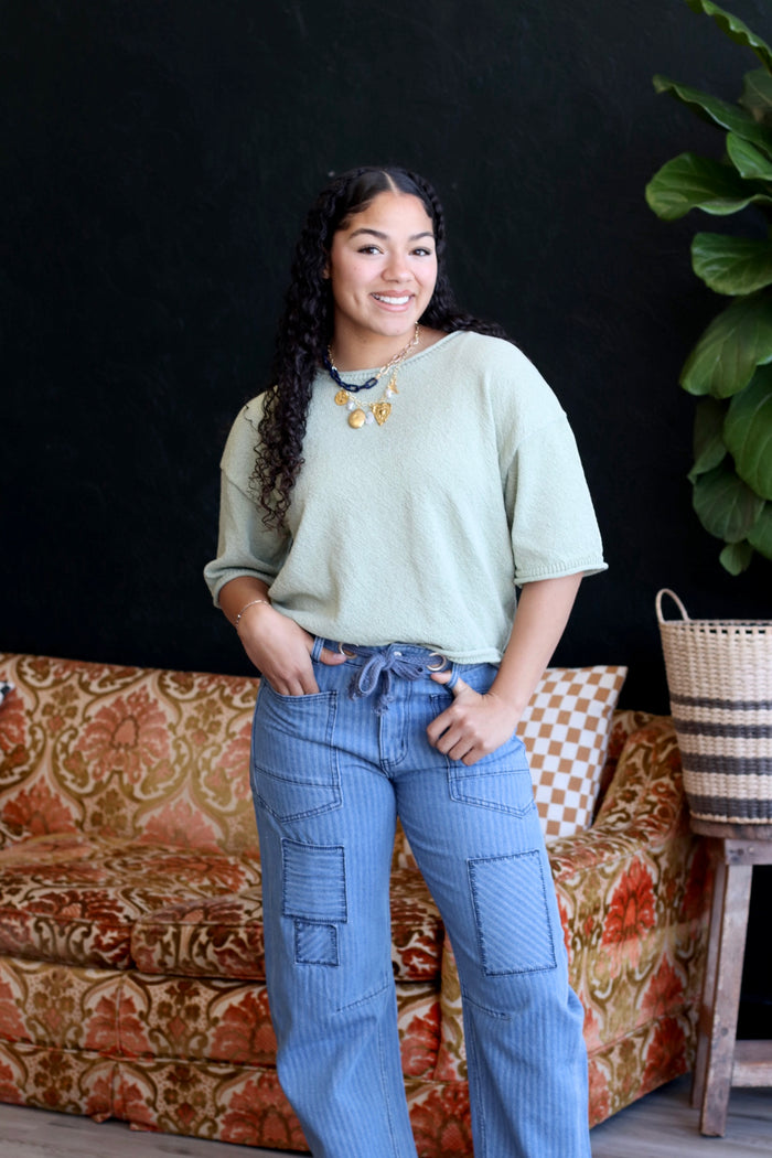 Raw Edge Boxy Knit Sweater + Sage