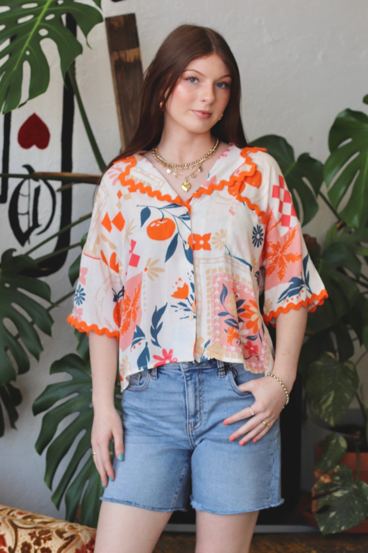 Citrus Summer Button Down Top