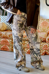 High-Rise Camo Print Wide Leg Jeans