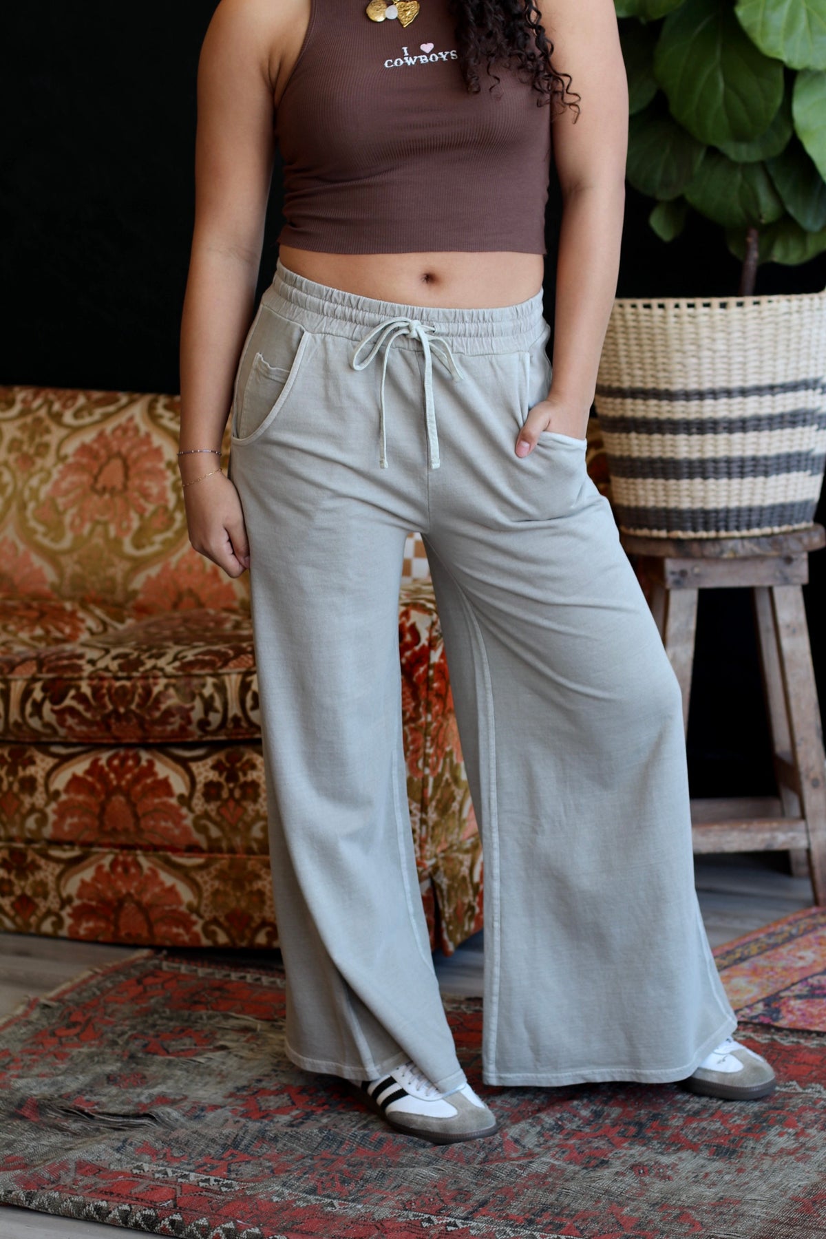 Mineral Wash Wide Leg Pants + Beige