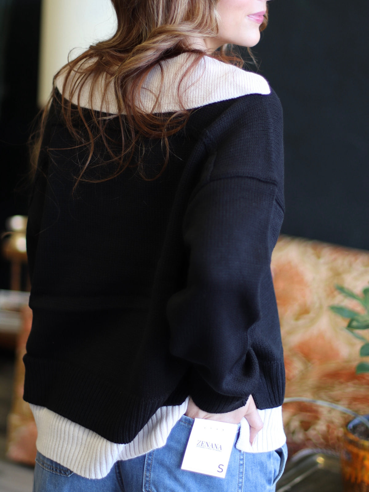 Veronica Collared V-Neck Sweater + Black