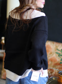 Veronica Collared V-Neck Sweater + Black