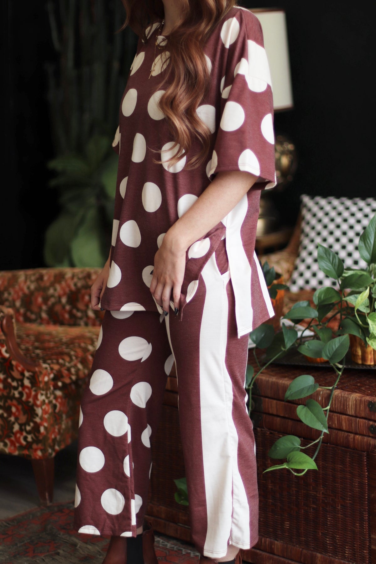 Dottie Relaxed Fit Lounge Set + Rusty Brown Polka Dot