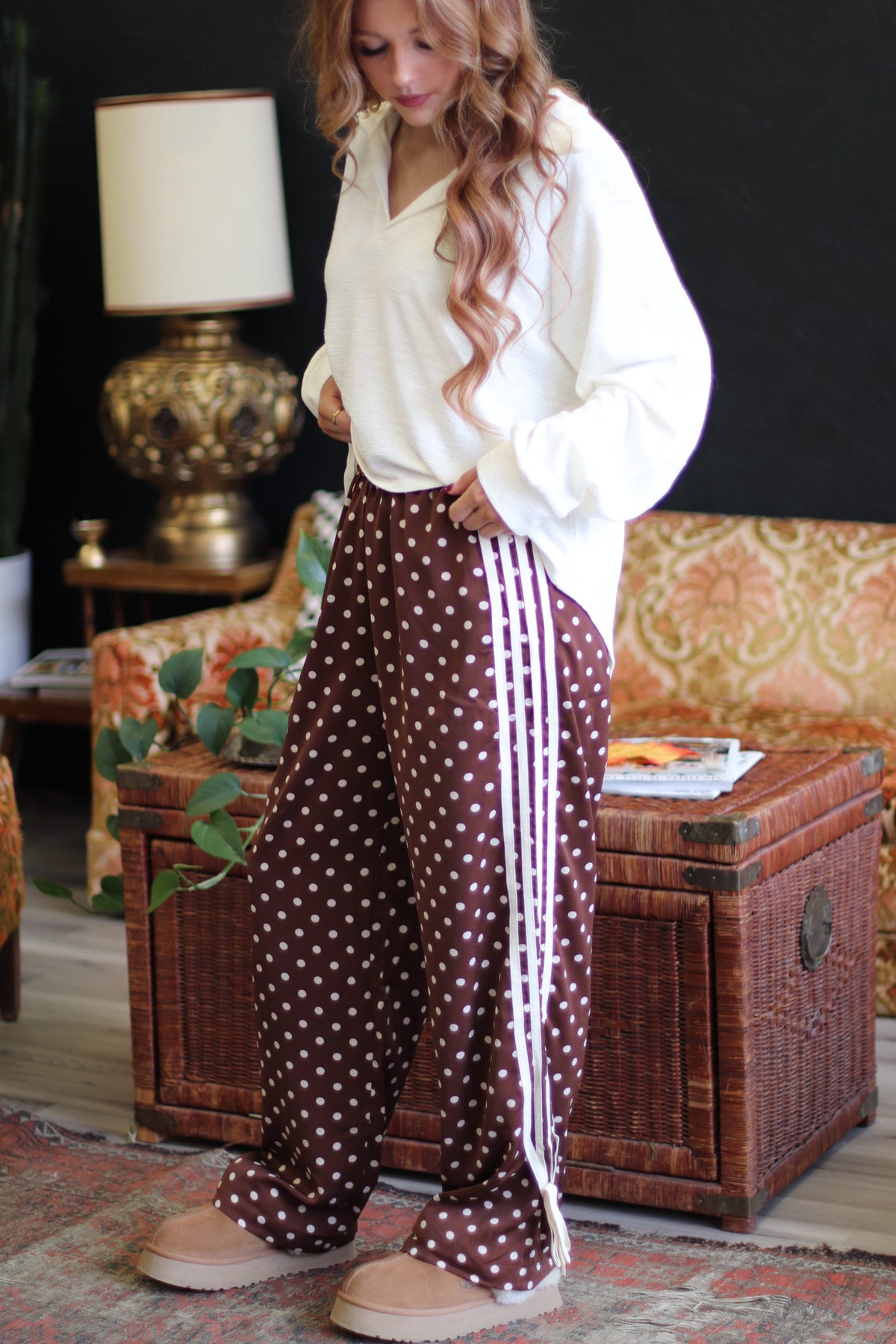Allee Polka Dot Pants in Dark Brown