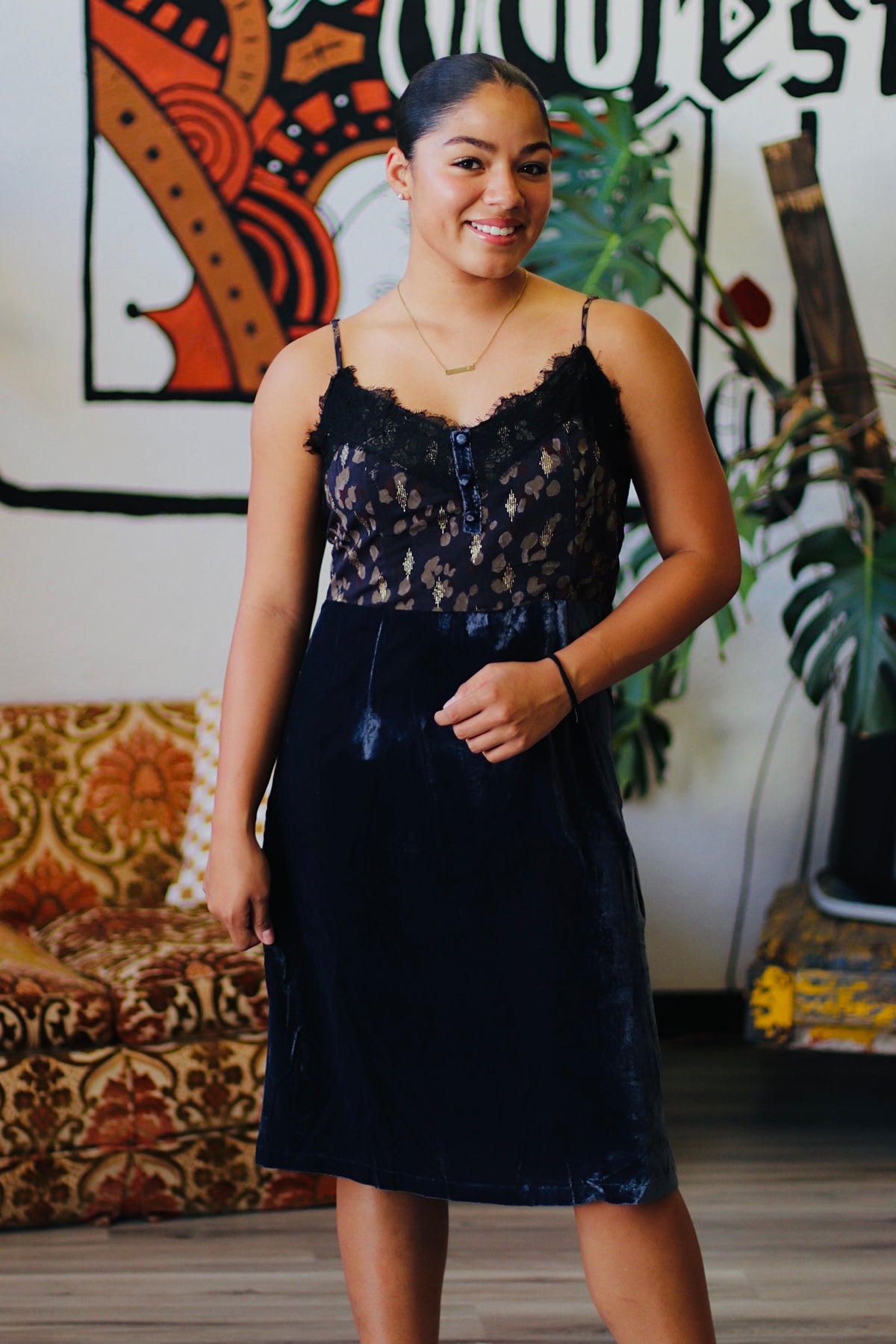 Lace Velvet Mini Dress