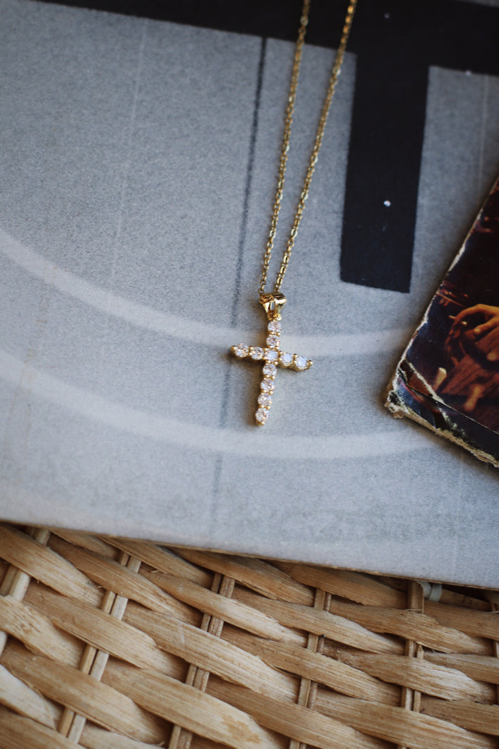 CZ GP Inlaid Medium Cross Necklace