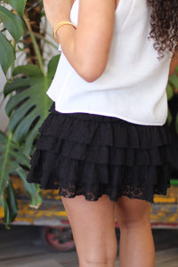 Tumbleweed Lace Mini Skirt W/ Inner Shorts Black