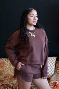 Cozy Sweatshirt & Shorts Set + Brown