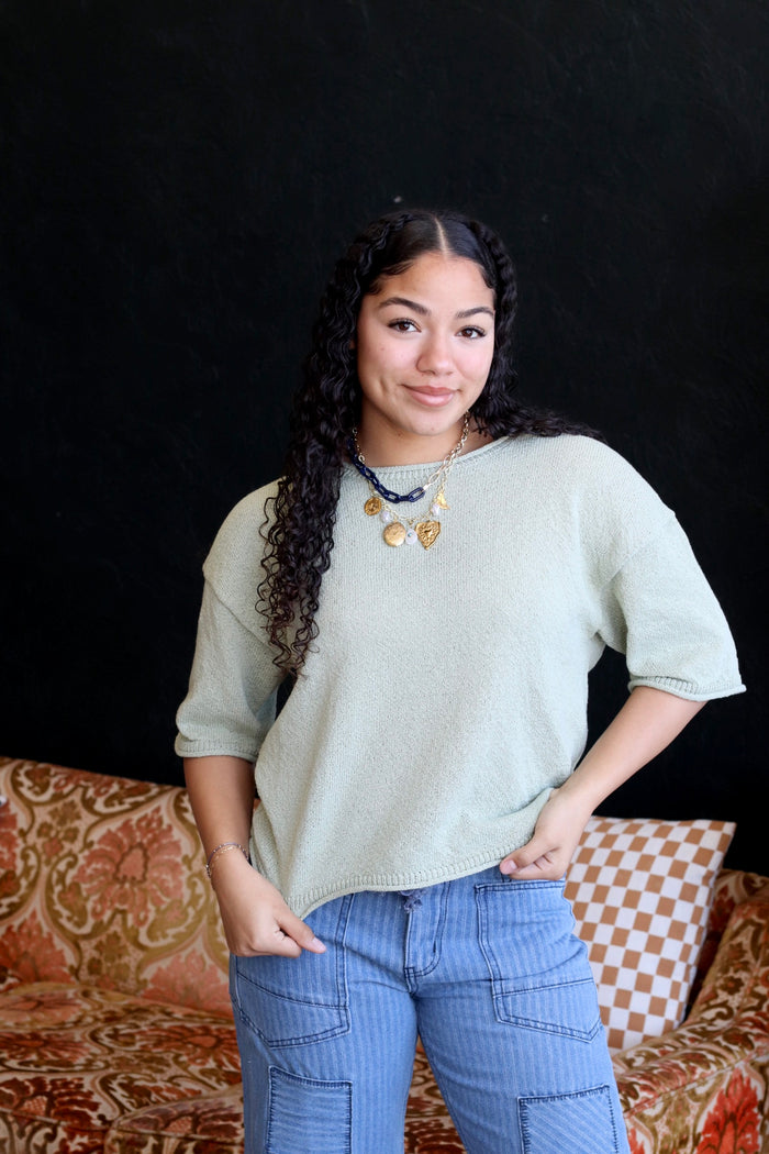 Raw Edge Boxy Knit Sweater + Sage