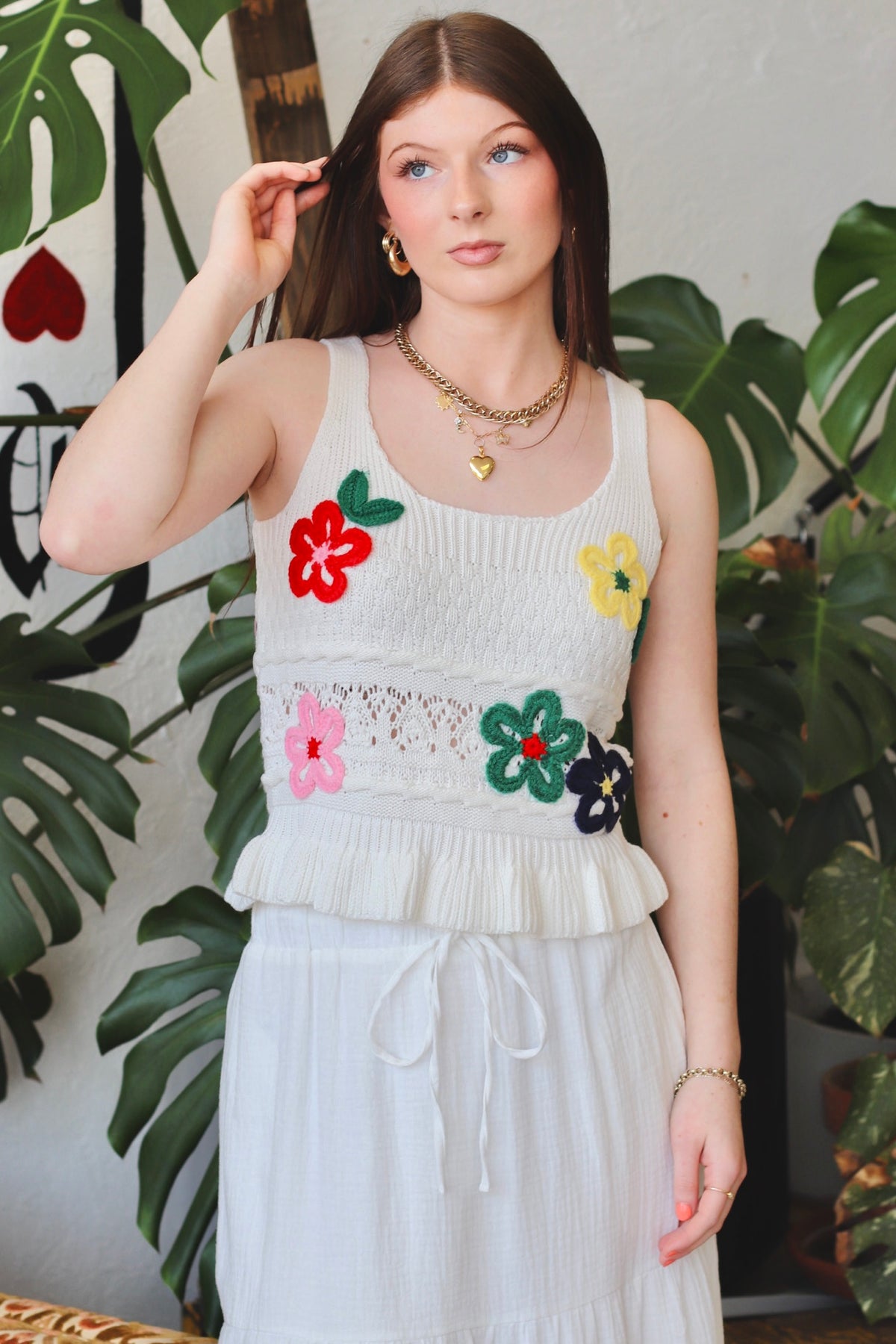Flower Child Knit Tank in Ivory