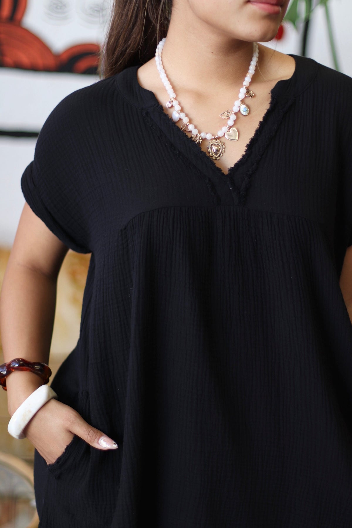 Breeze V Neck Black Mini Dress