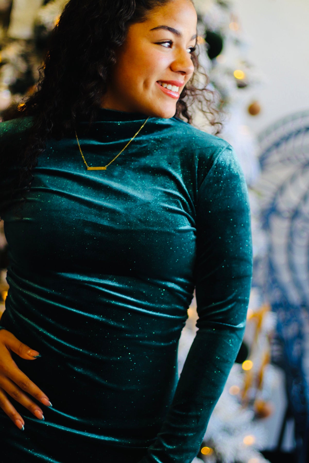 Glitter Velvet Midi Dress + Teal