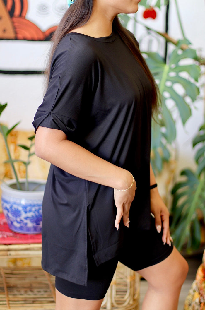 Soft Brushed Bike Short Set in Black