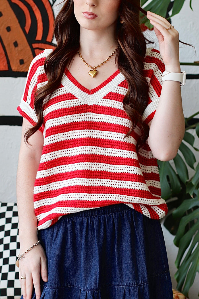 Sweet Summertime Knit Top in Red