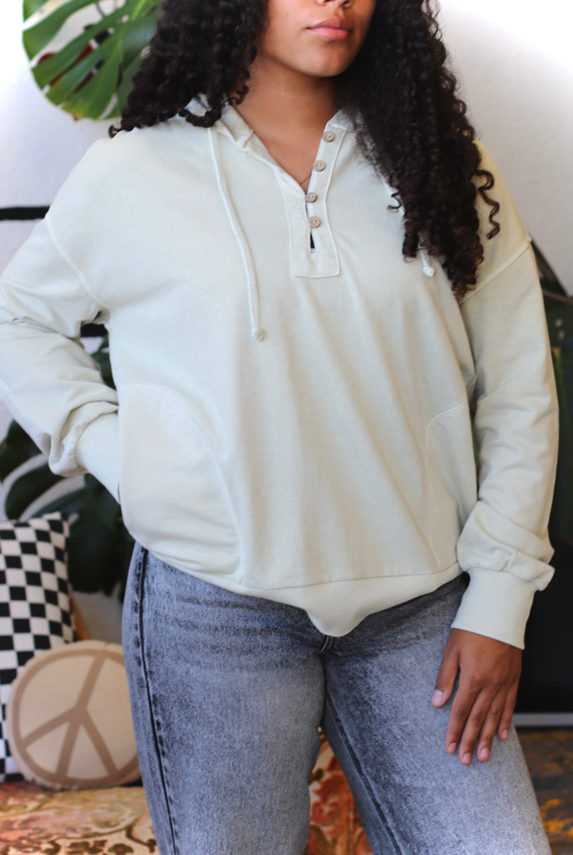 Winnie Washed Henley Top + Oatmeal