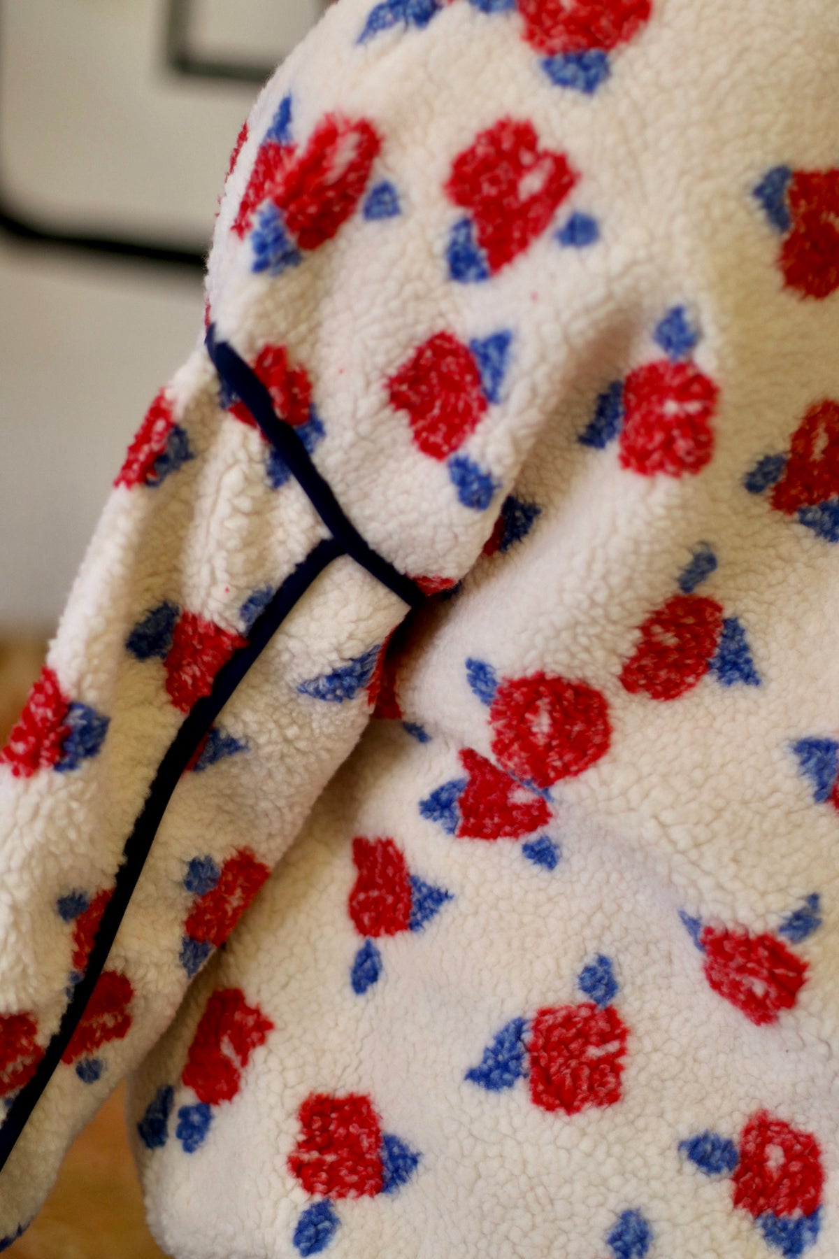 Ivory Floral Fleece Sherpa Jacket