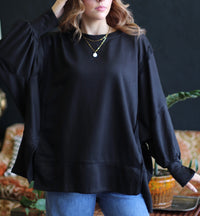 Black Exposed Seam Oversized Crew Neck