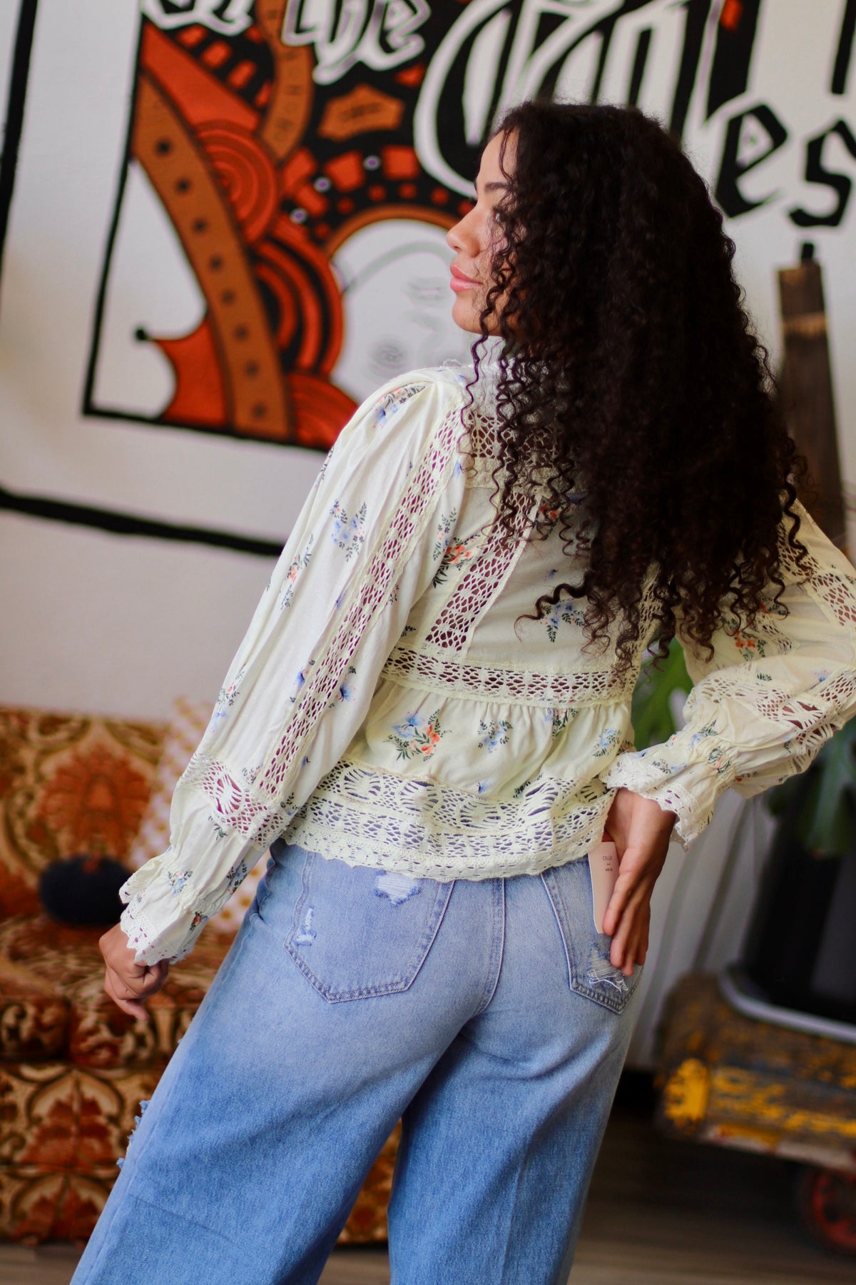 Cottage Core Cream Tie Blouse