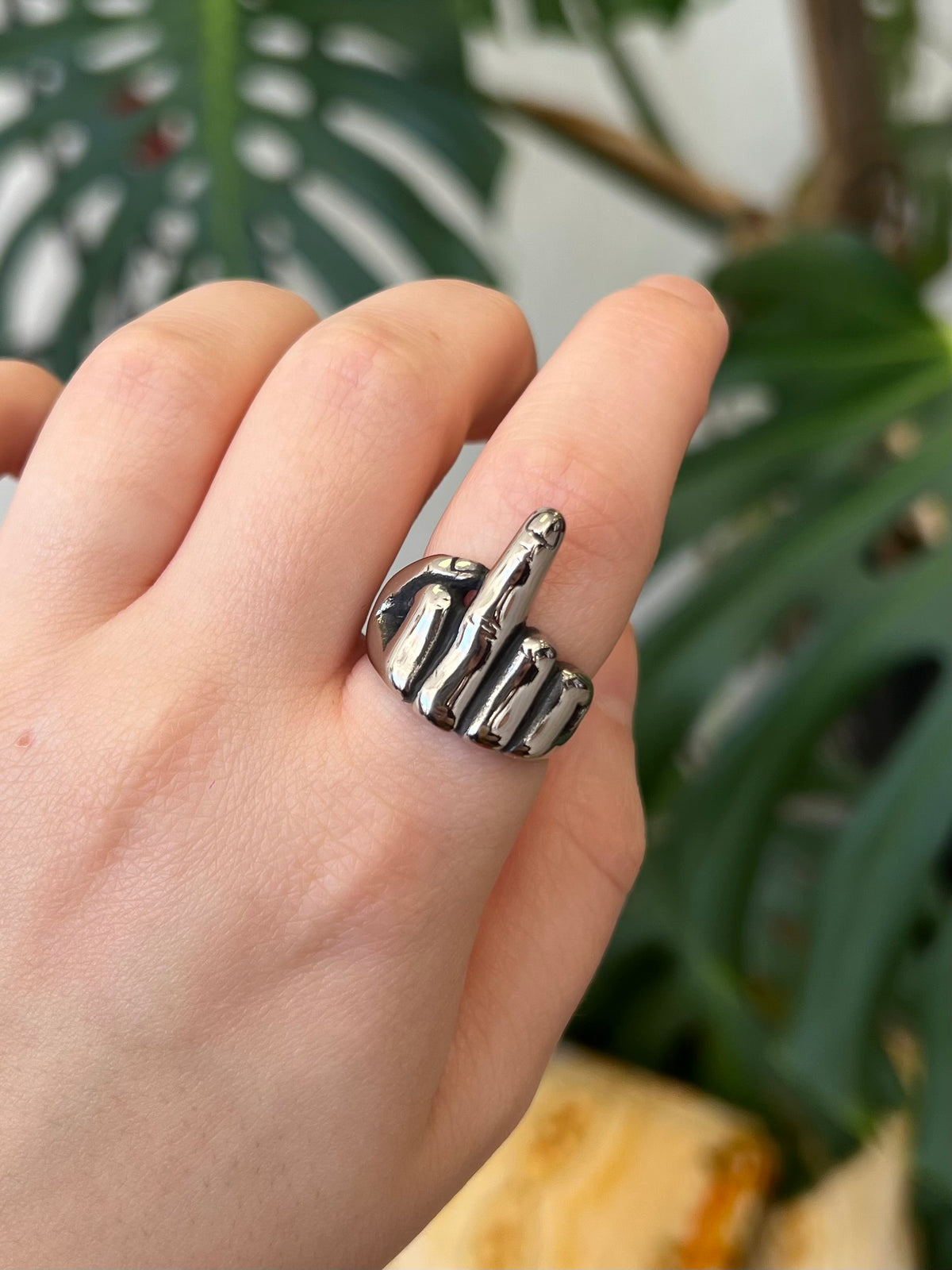 Middle Finger Flip Off Silver Unisex Chunky Ring