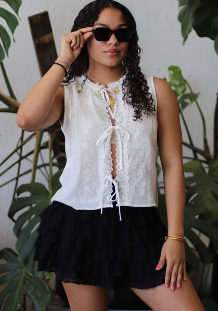 Hannah Lace Tie Top + White