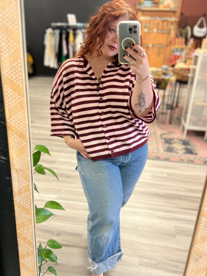 Makinly Burgundy Stripe Cardi