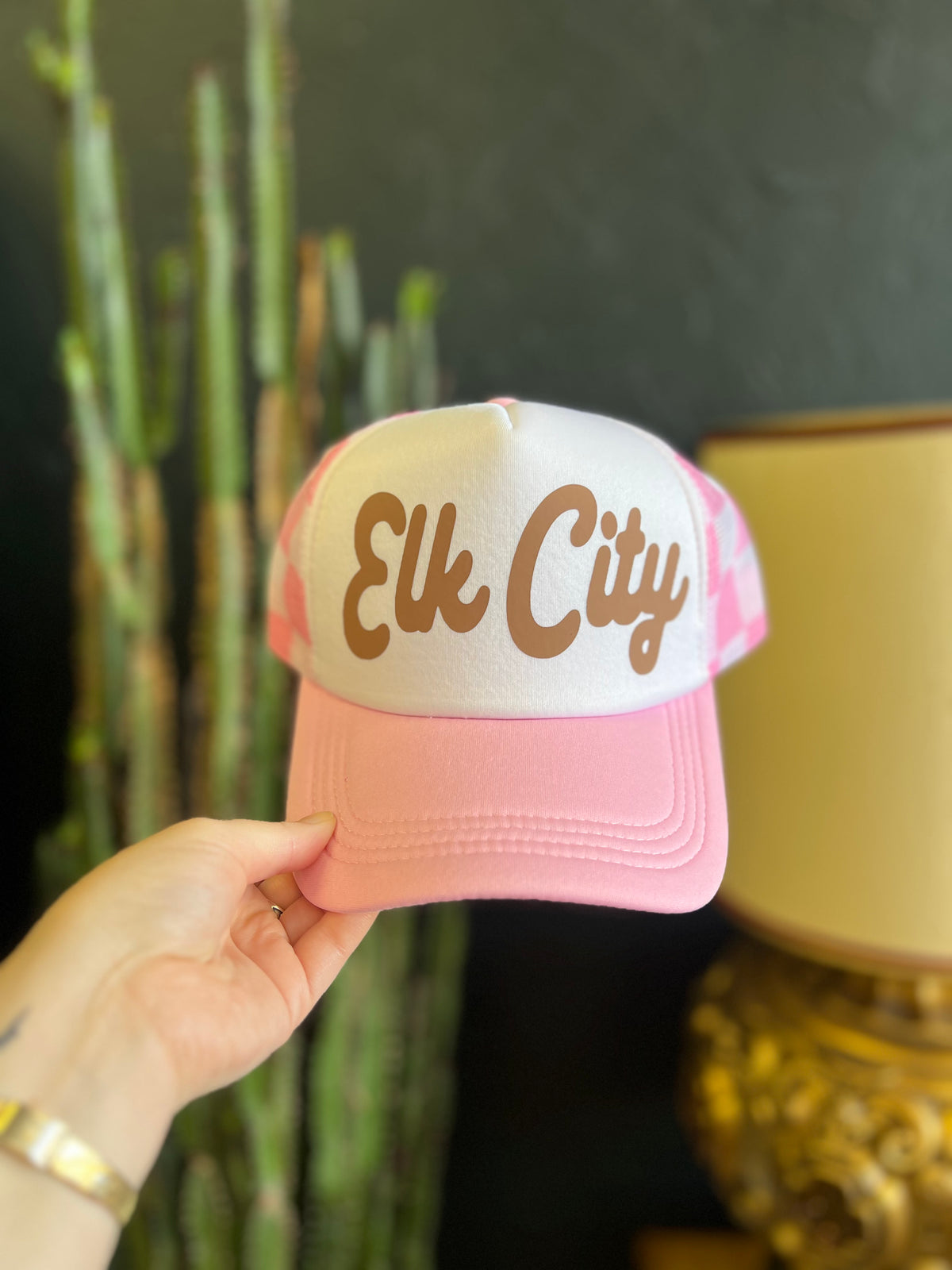 Elk City Trucker Hat + Pink Checkered