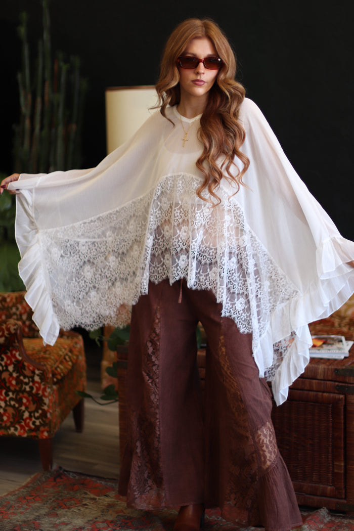 Andie Lace Panel Wide Leg Pants + Brown
