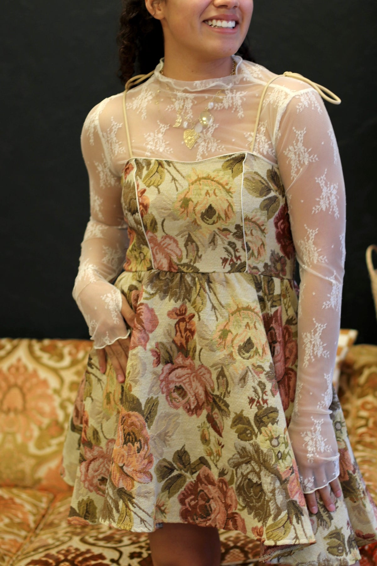 Floral Tapestry Mini Dress