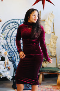 Glitter Velvet Midi Dress + Burgundy