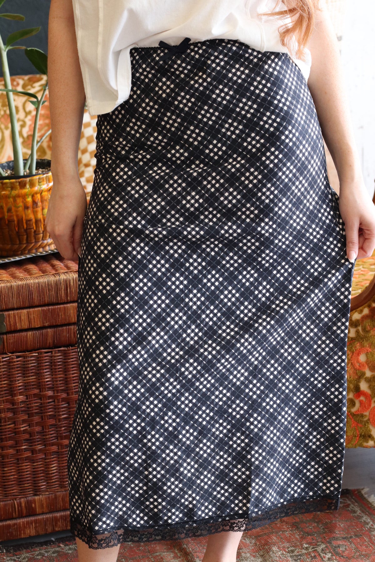 Randi Navy Mix Plaid Midi Skirt