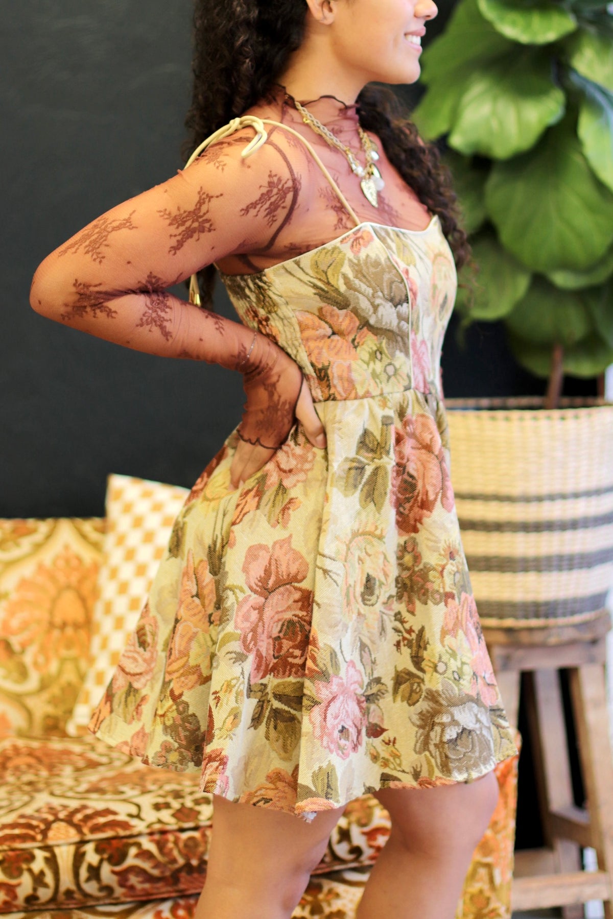 Floral Tapestry Mini Dress