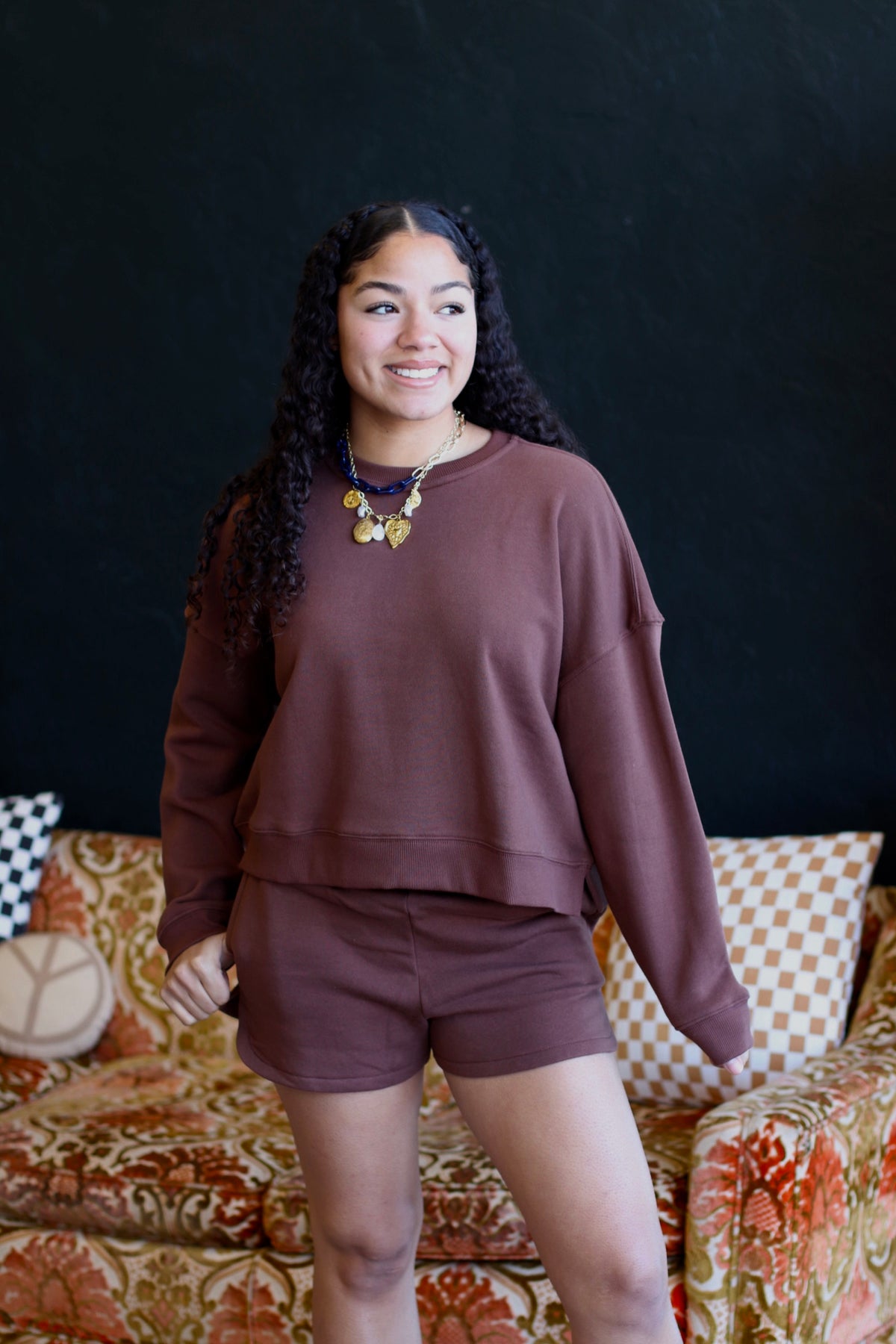 Cozy Sweatshirt & Shorts Set + Brown