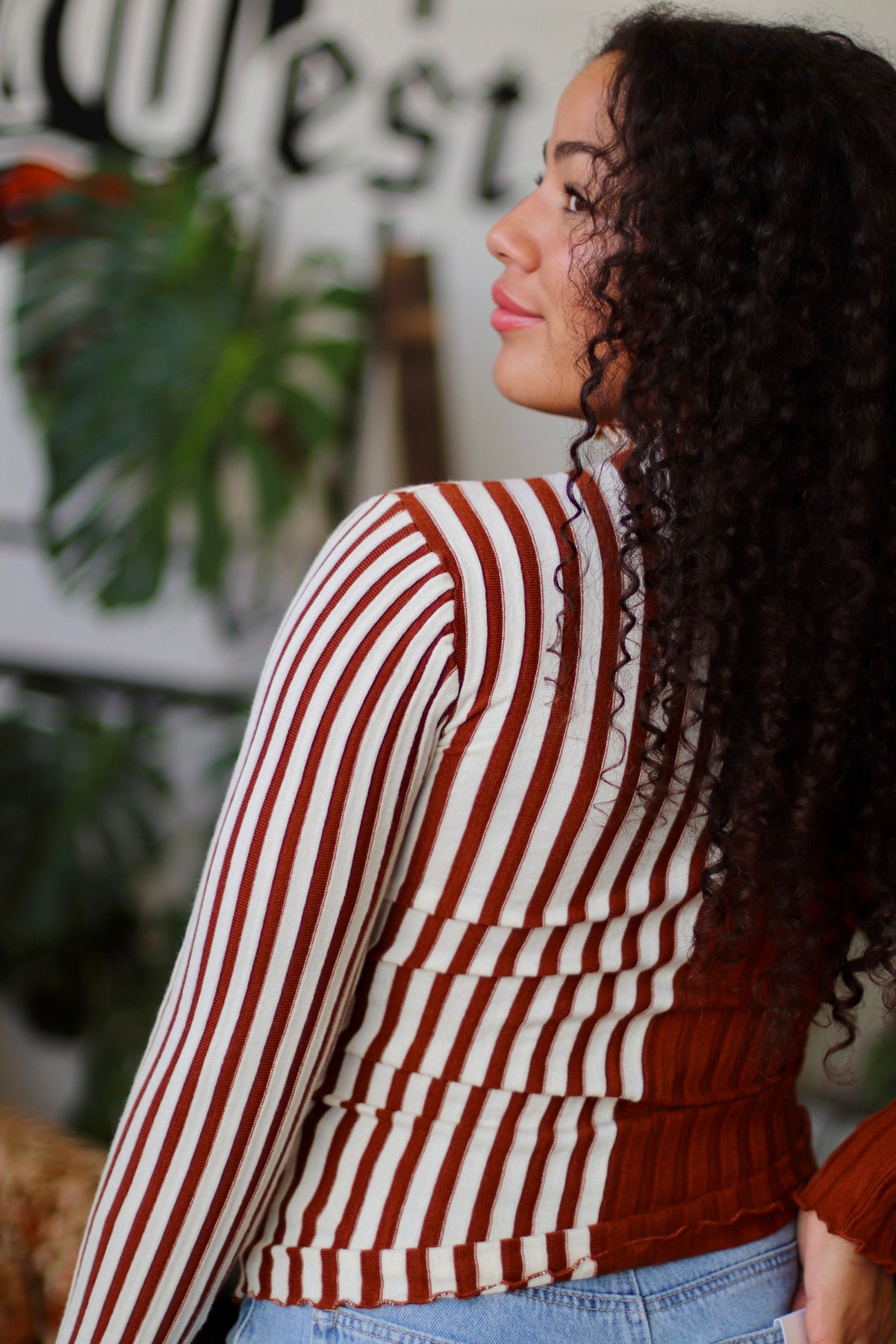 Striped Knit Long Sleeve Top in Rust