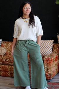 Mineral Wash Wide Leg Pants + LT Olive