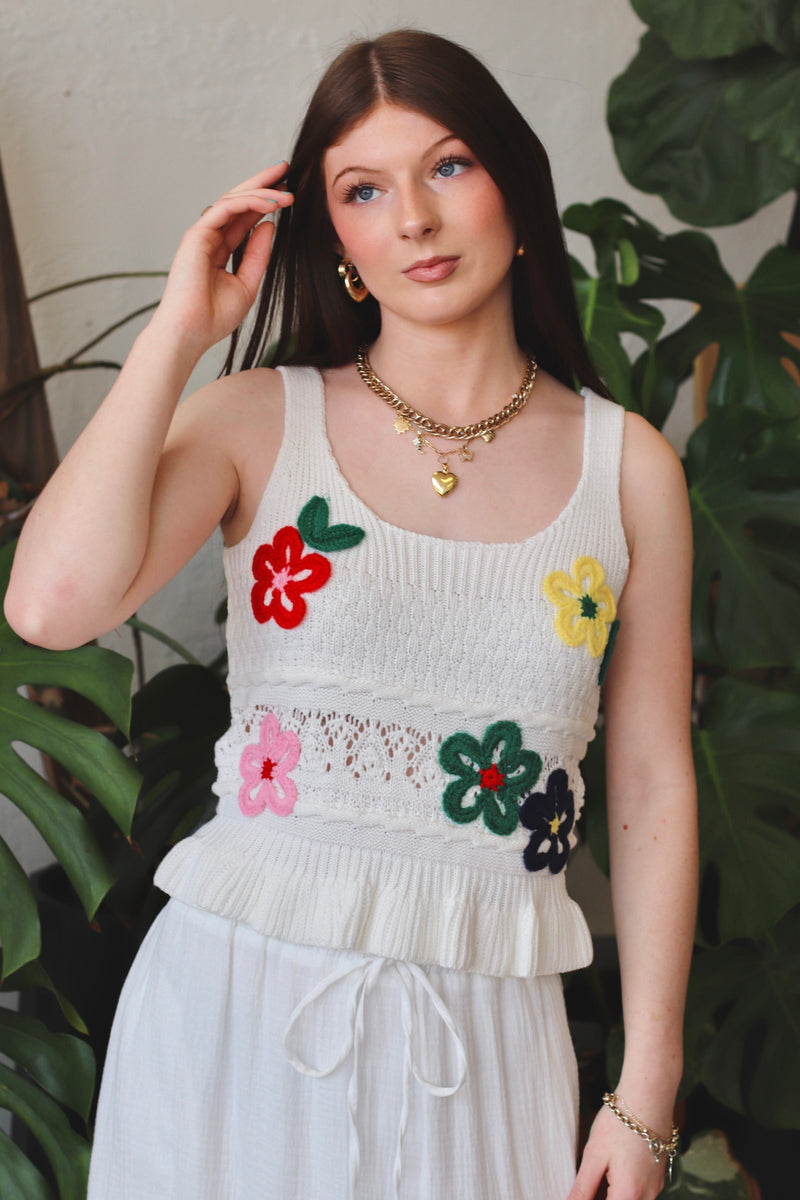 Flower Child Knit Tank in Ivory