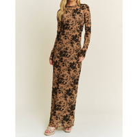 Velvet Flocking Long Sleeve Maxi Dress