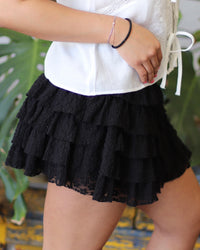 Tumbleweed Lace Mini Skirt W/ Inner Shorts Black