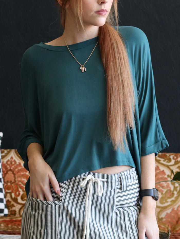 Teal High-Low Batwing Sleeve Top