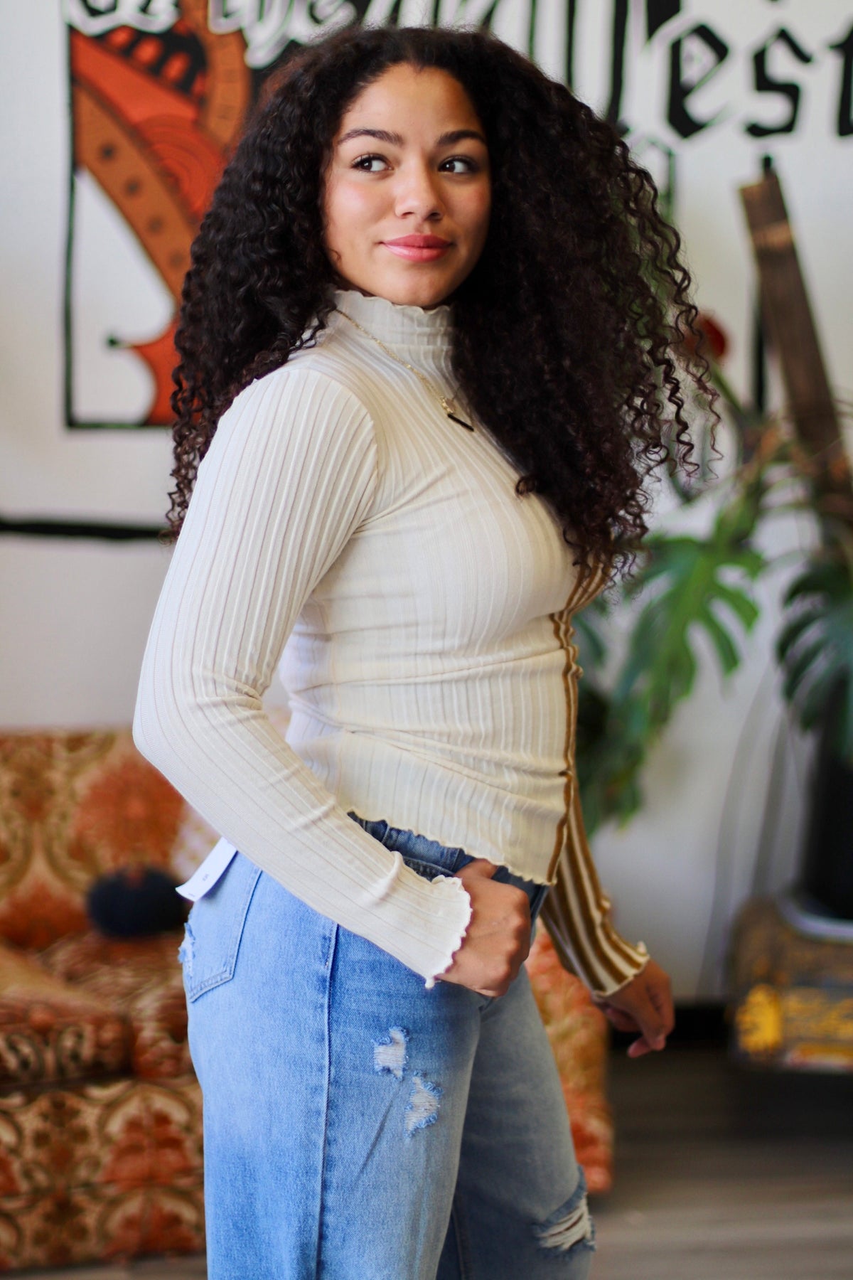 Striped Knit Long Sleeve Top in Mustard